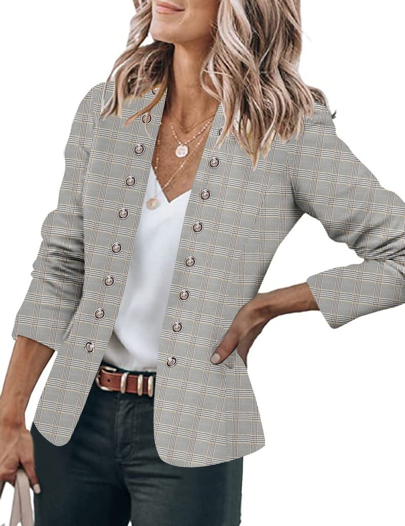 GRAPENT Women's Plaid Work Office Chic Long Sleeve Solid Open Front Blazer Suit Cardigan Outerwear XX-Large (Fits US 20-US 22) - Image 1